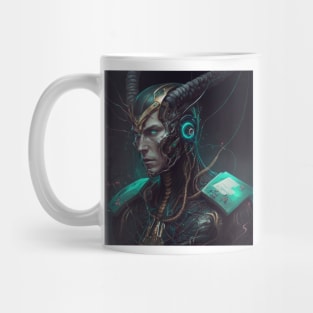 Cybernetic Cyborg Inspired Loki, Midjourney AI Mug